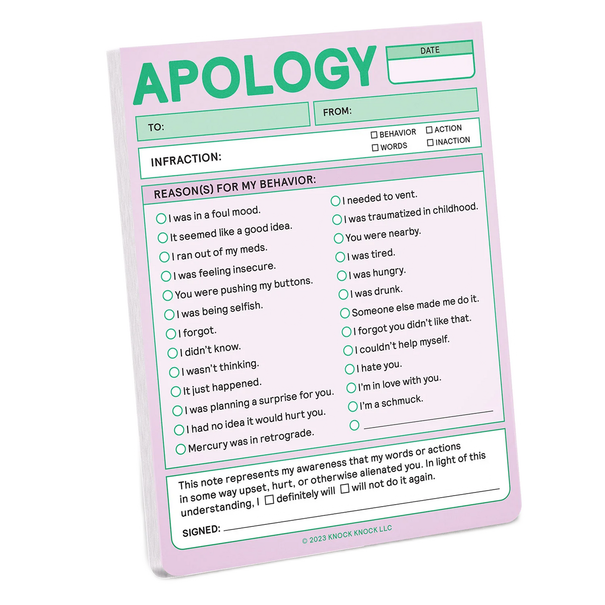 Apology Nifty Note Pad - Pastel