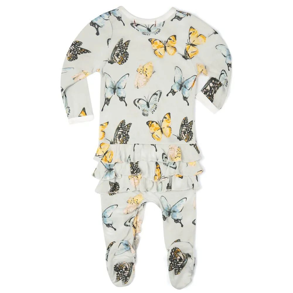 Butterfly Ruffled Zippered Footed Romper 3-6 M