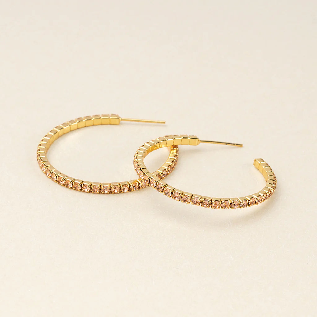 Sparkle &amp; Shine Small Rhinestone Hoop Earrings - Champagne / Gold