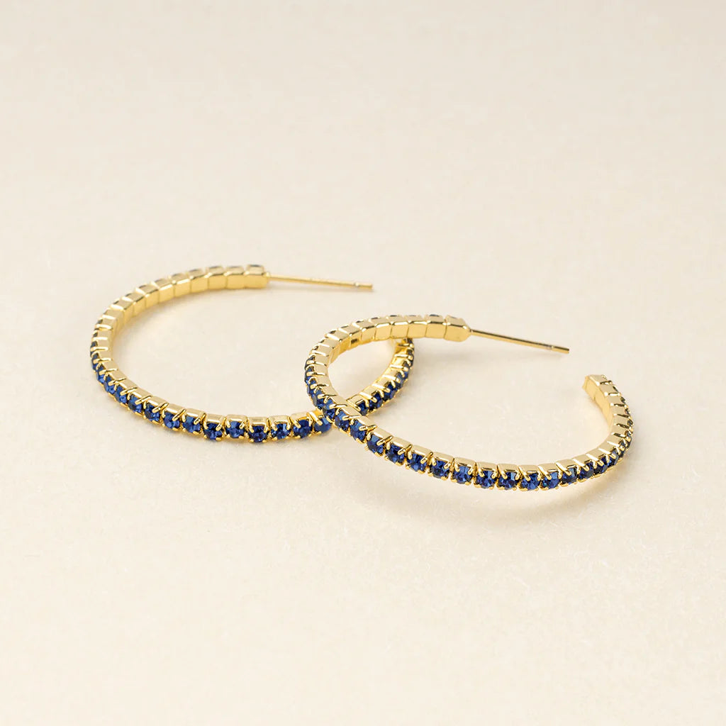 Sparkle &amp; Shine Small Rhinestone Hoop Earrings - Montana Blue / Gold
