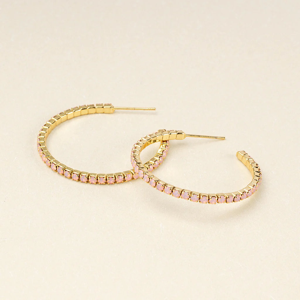 Sparkle &amp; Shine Small Rhinestone Hoop Earrings - Rose Water Opal / Gold