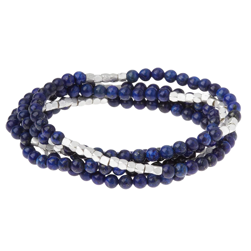 Stone Wrap Bracelet/Necklace - Lapis/Silver