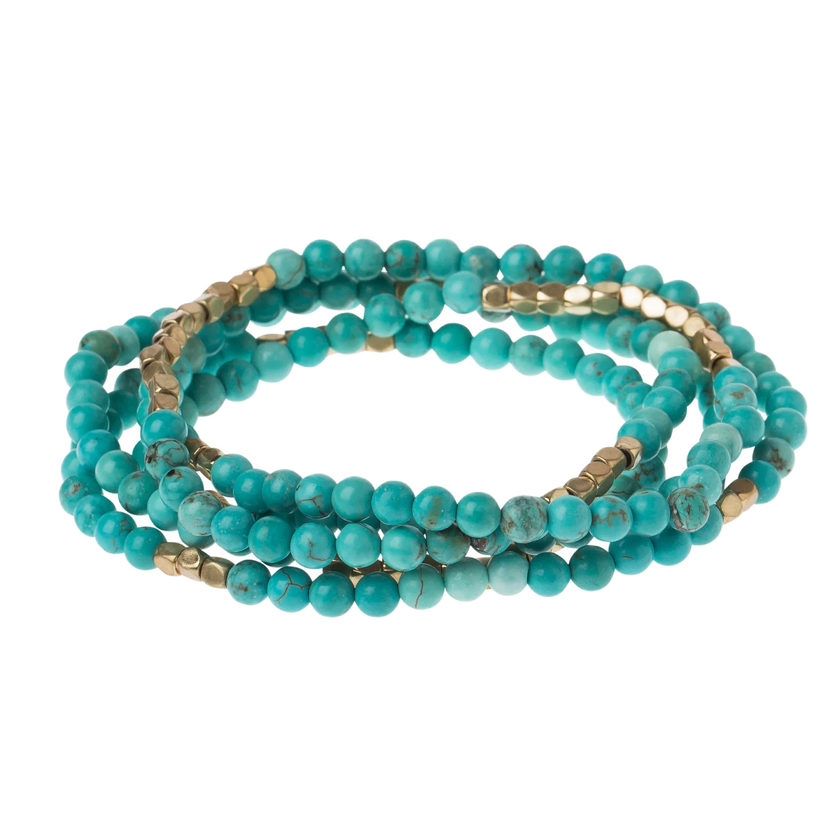 Stone Wrap Bracelet/Necklace - Turquoise/Gold