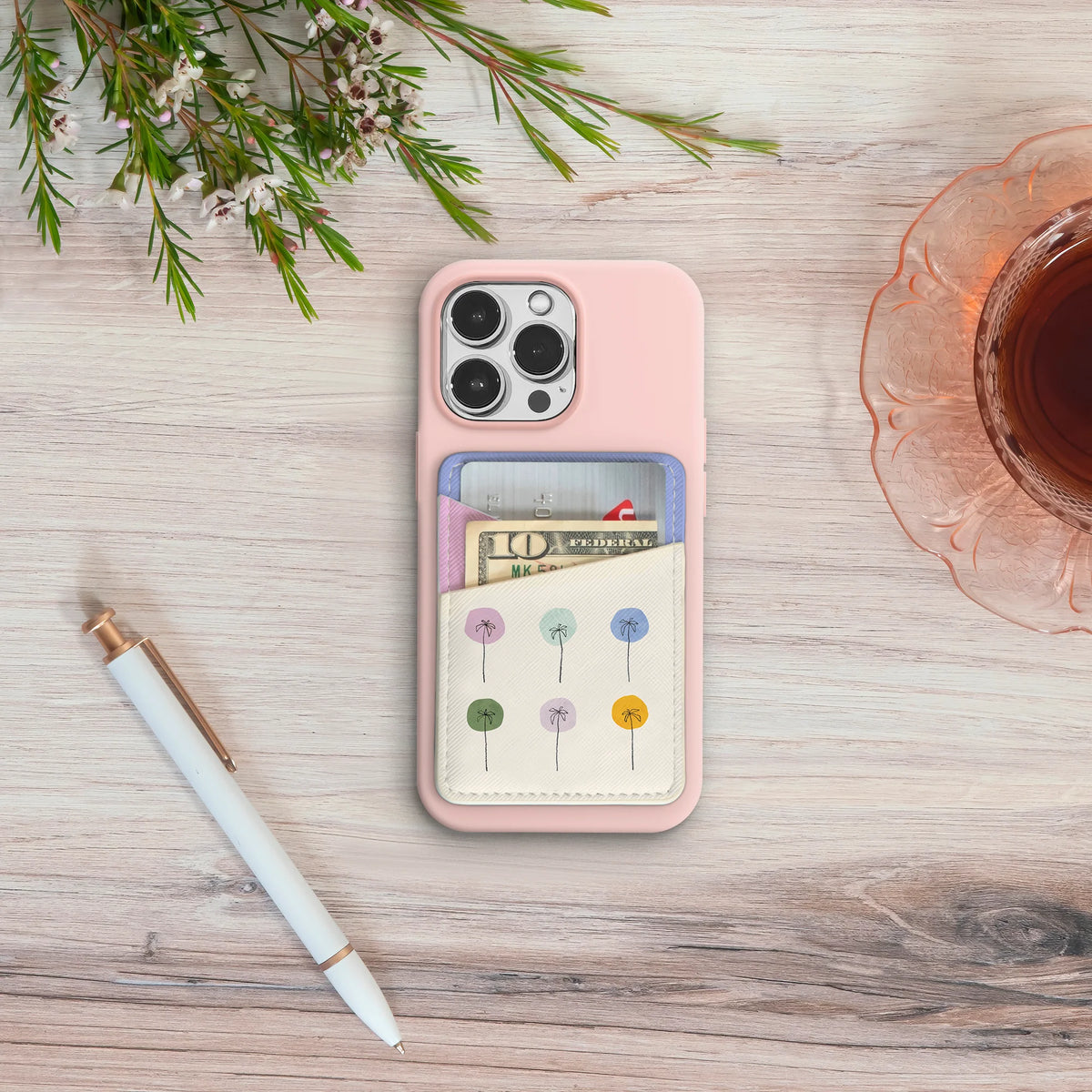 Dotted Palms Stick-On Cell Phone Wallet