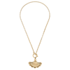 Ines French Fan Pendant T-Bar Necklace - Worn Gold