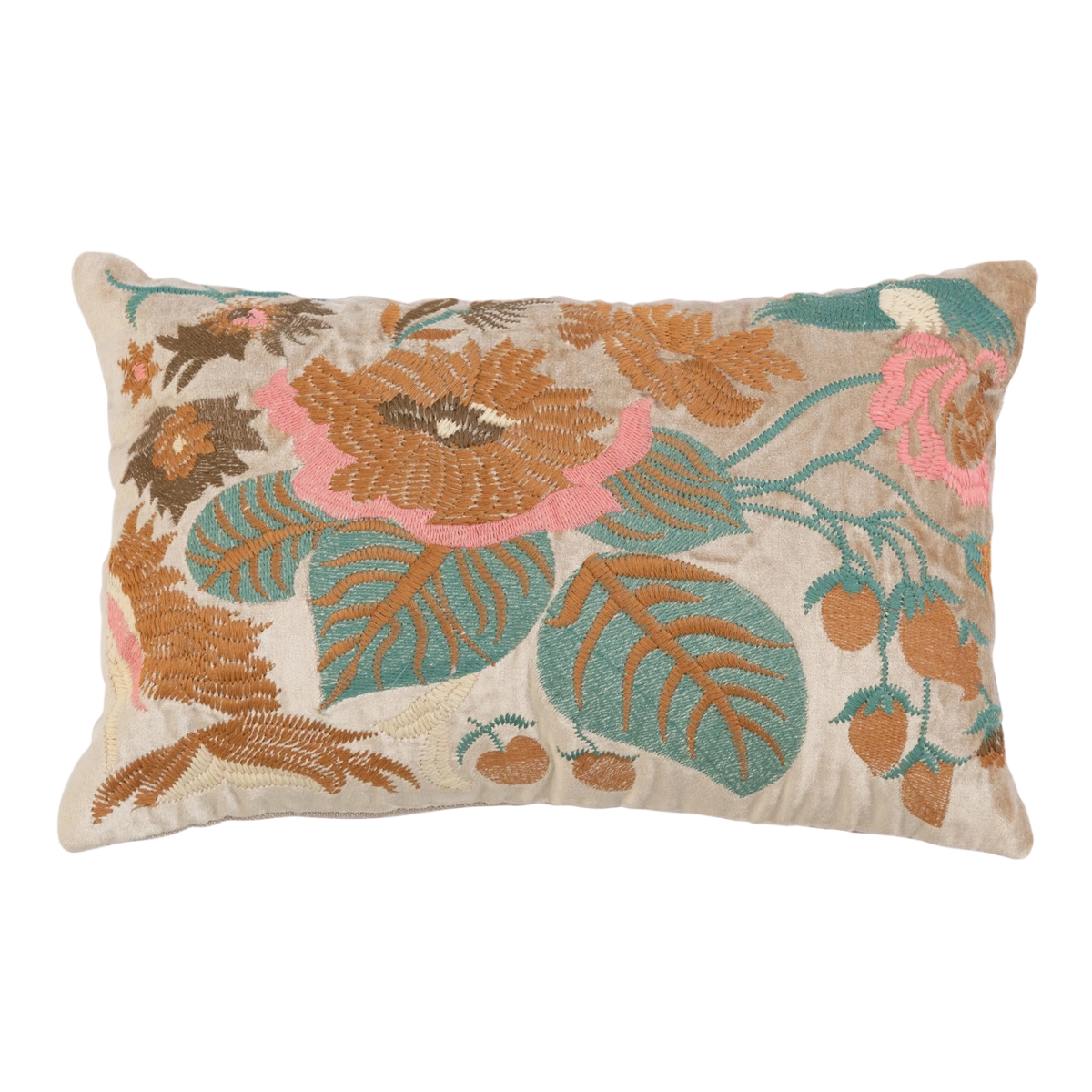 14&quot; Flowered Cotton Velvet Pillow