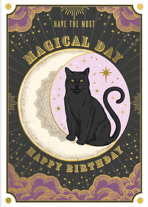 Black Cat &amp; Moon Birthday Card
