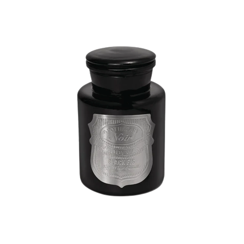Apothecary Noir 8 oz. Black Glass w/Lid - Black Fig (Silver)