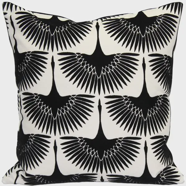 Winter Flock Velvet Black &amp; White Throw Pillow