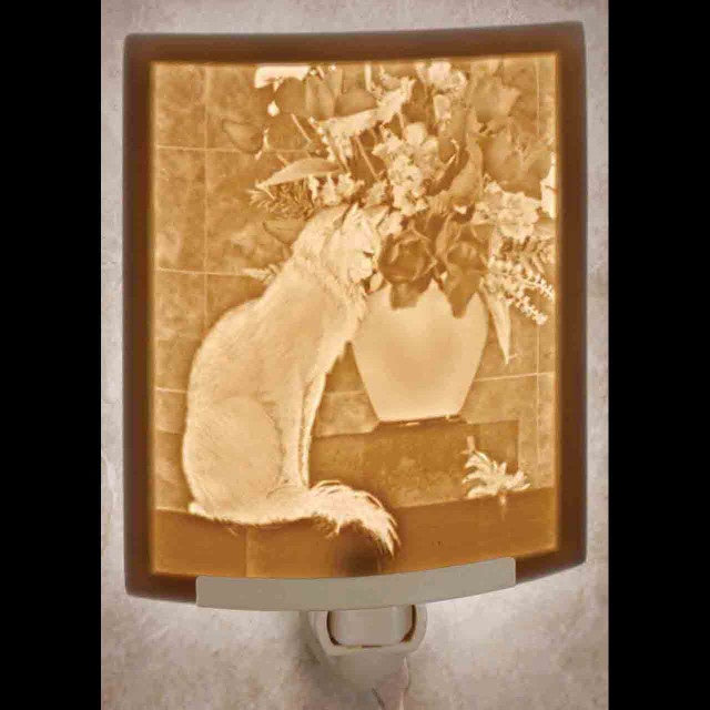 Curved Night Light - Cat With Flowers