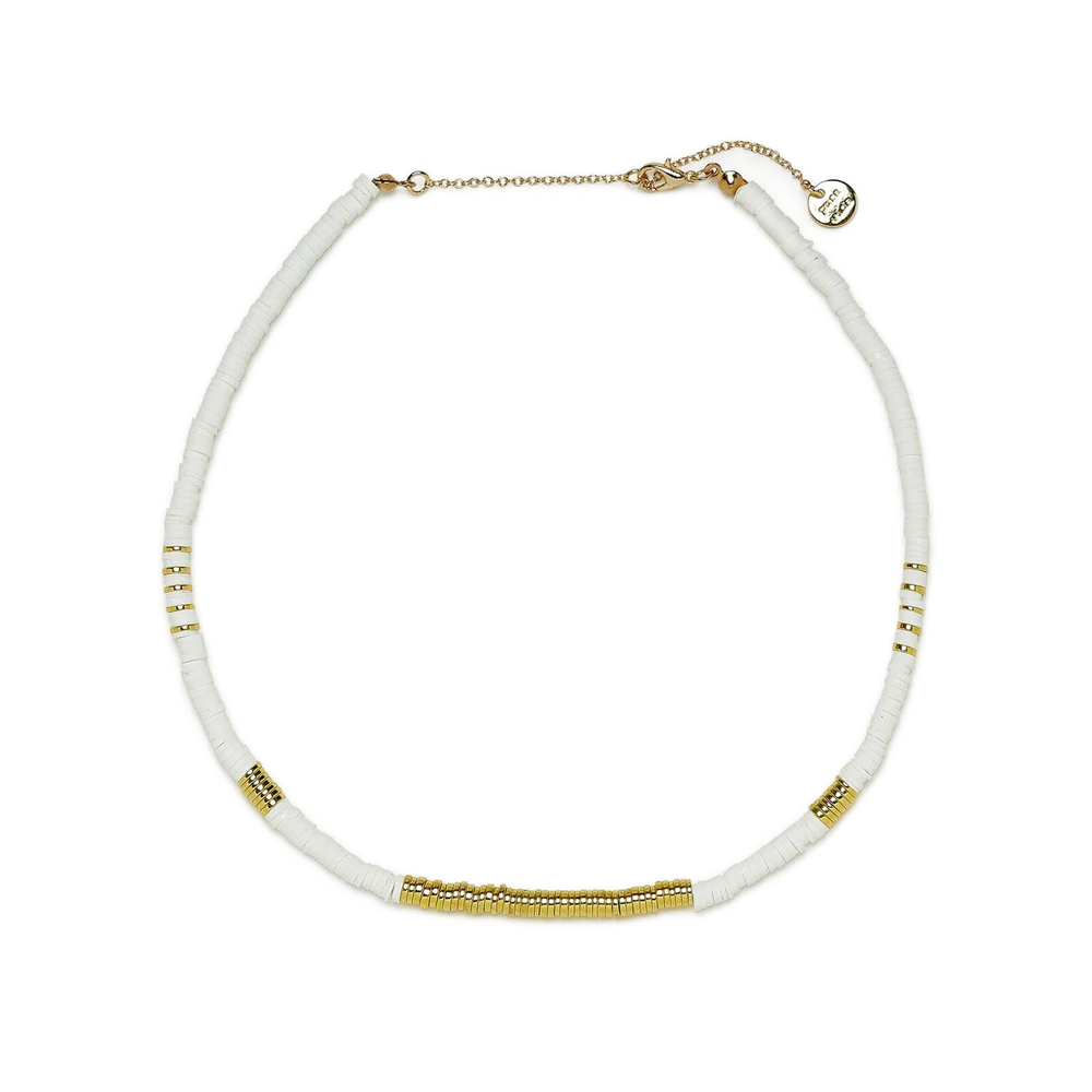 Gold &amp; White Pisa Beaded Choker