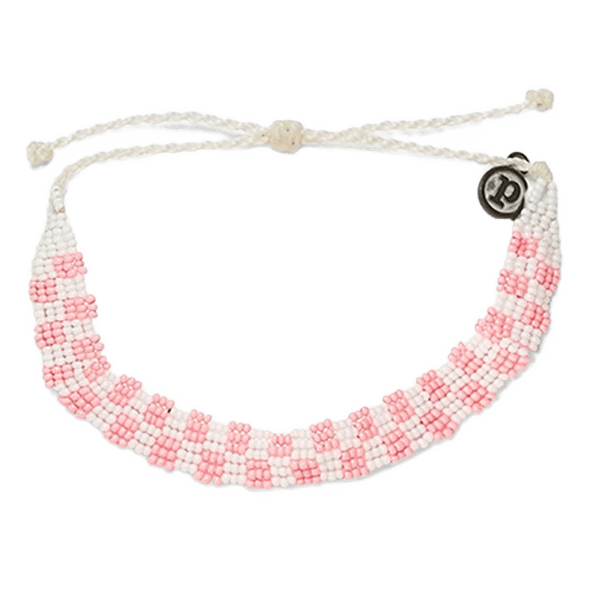 Woven Seed Bead Checkered Bracelet - Pink/White