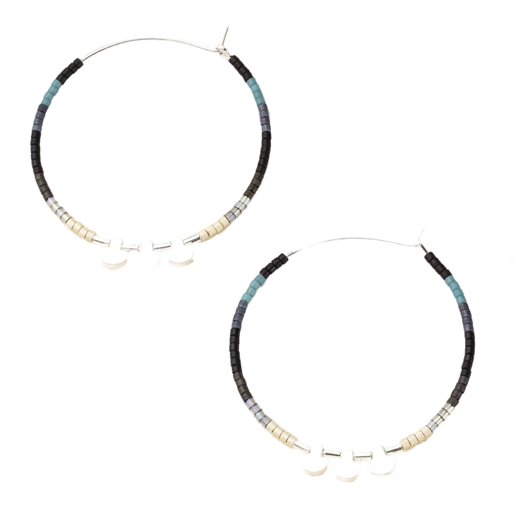 Chromacolor Miyuki Large Hoop Earrings - Black Multi/Silver