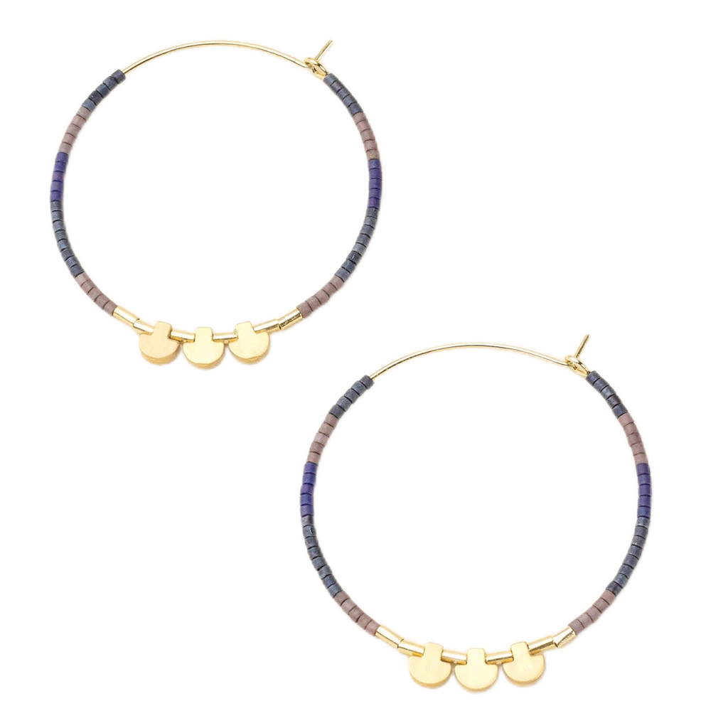 Chromacolor Miyuki Large Hoop Earrings - Dark Multi/Gold