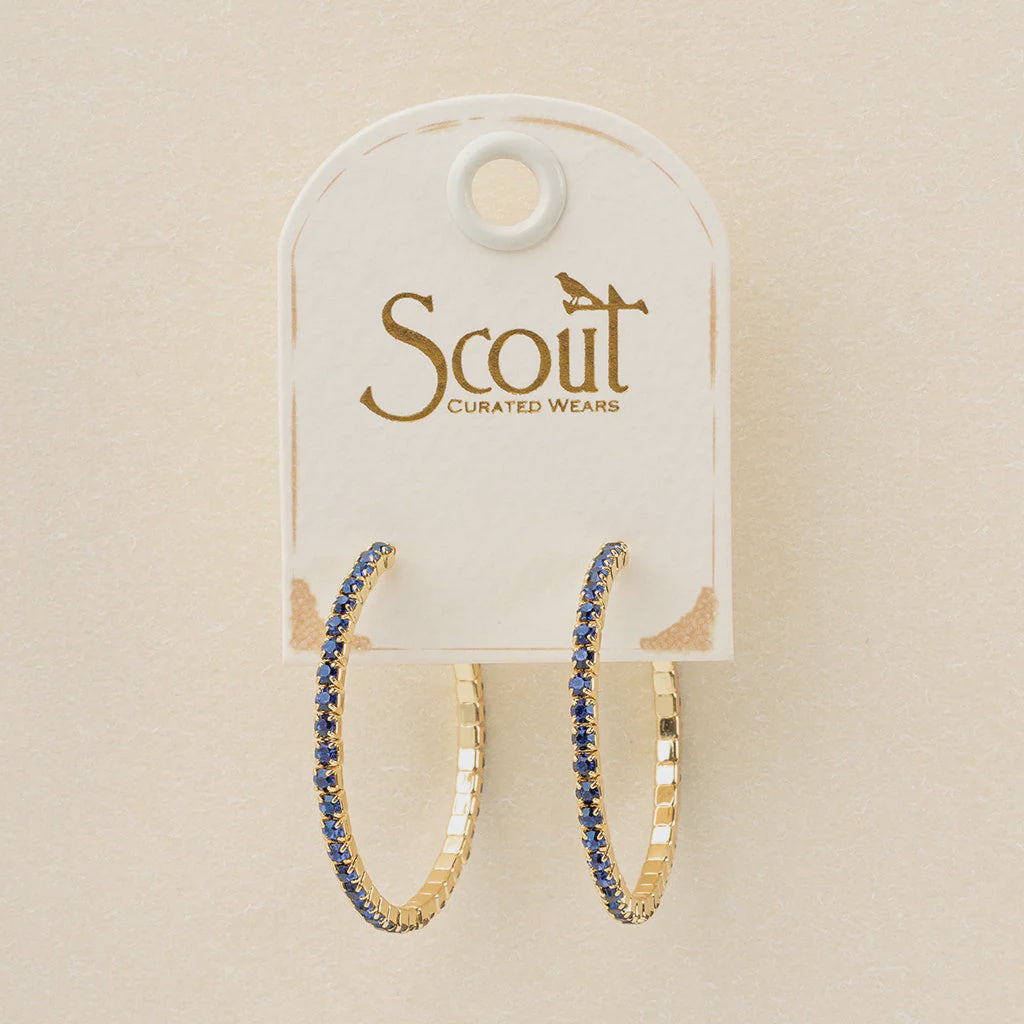 Sparkle &amp; Shine Small Rhinestone Hoop Earrings - Montana Blue / Gold