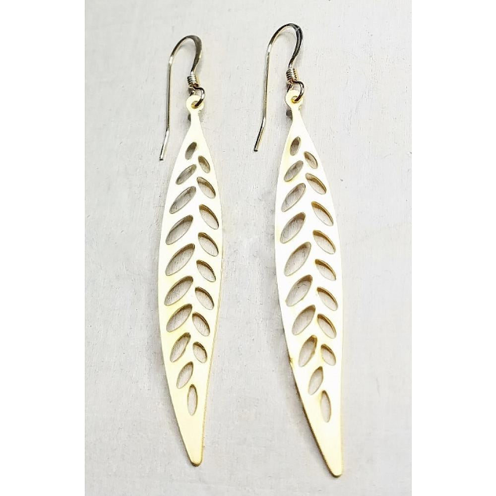Gold Matte Long Fern Earrings