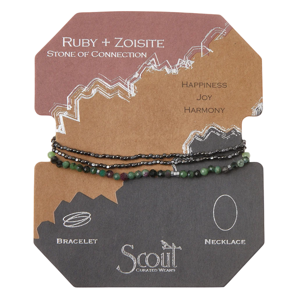Delicate Stone Bracelet/Necklace - Ruby Zoisite/Hematite