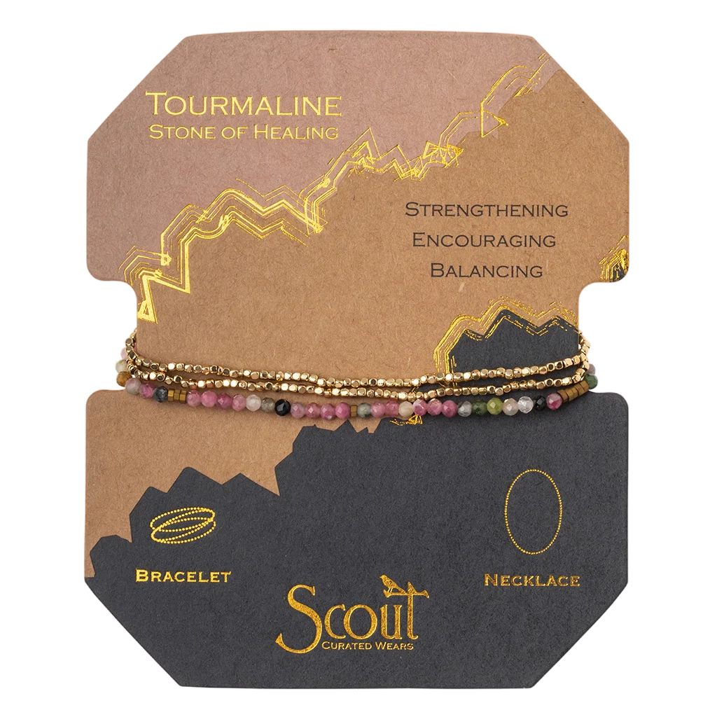 Delicate Stone Bracelet/Necklace - Tourmaline/Gold