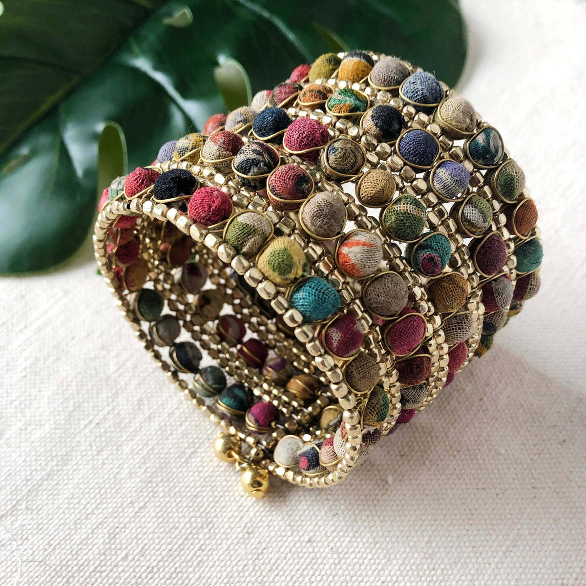 Kantha Beaded Grid Cuff Bracelet World Finds Jewelry