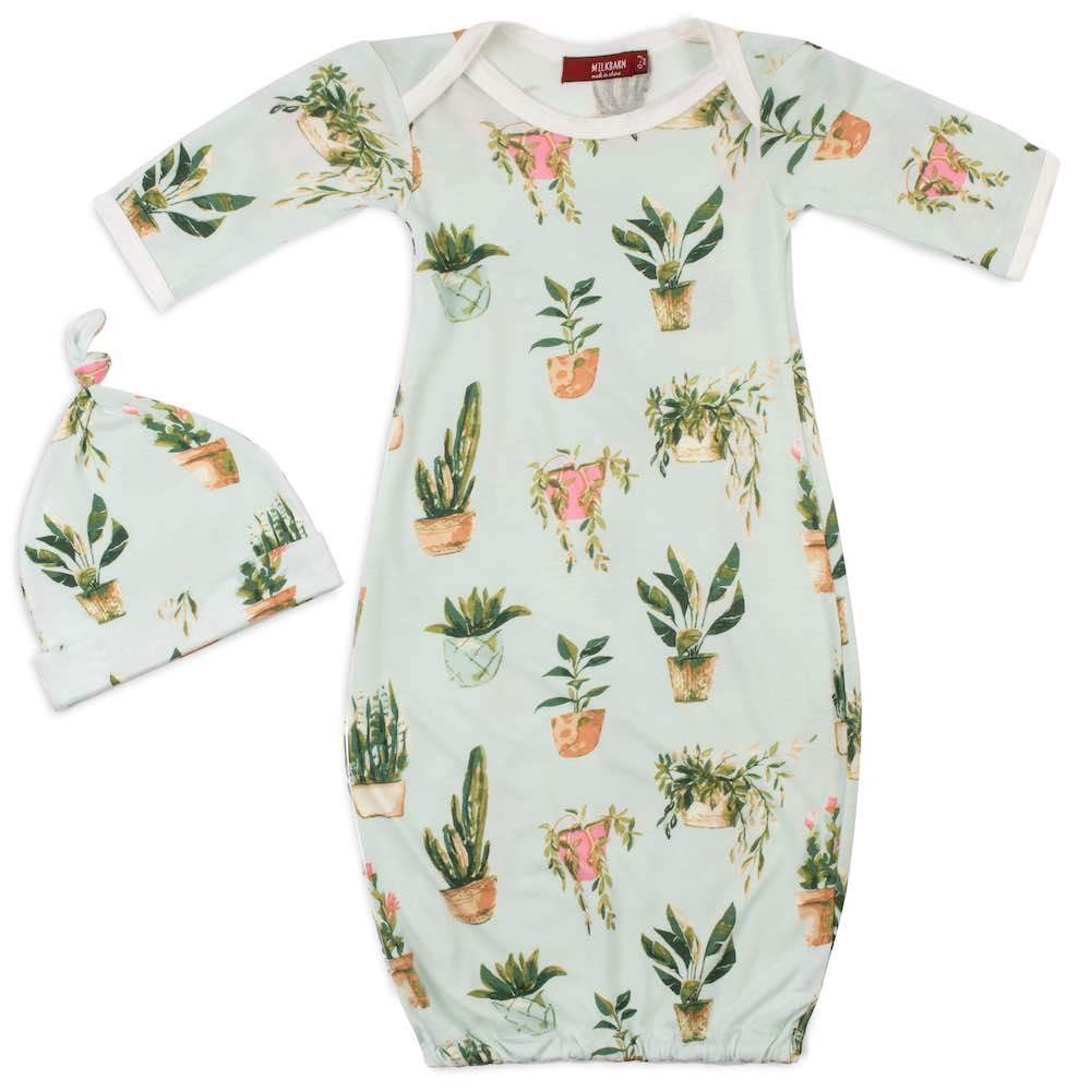 Potted Plants Bamboo Gown &amp; Hat Set Milkbarn Baby Baby