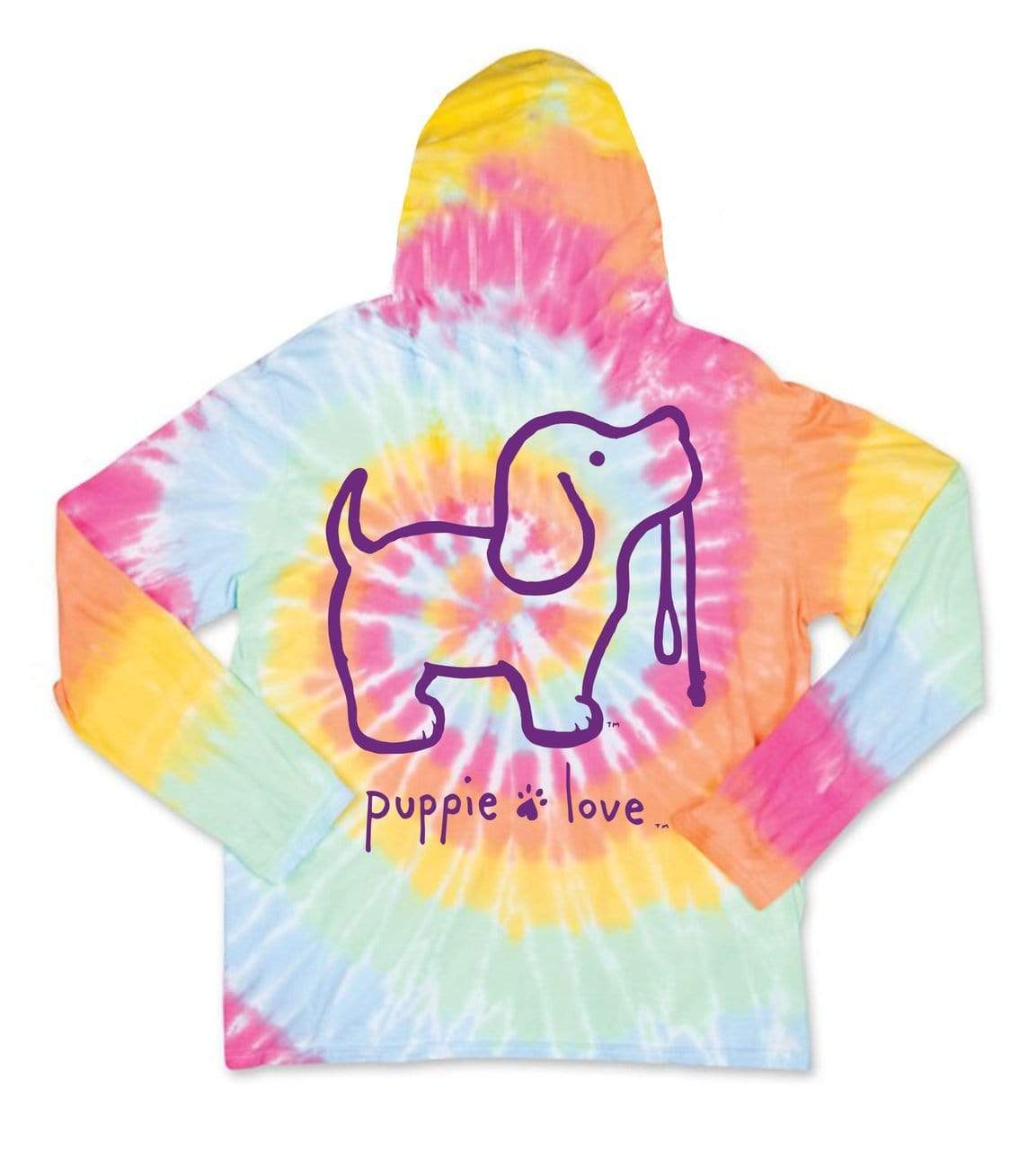 Tie Dye Adult Pup Long Sleeve Hooded Tee - Aerial Puppie Love Shirts